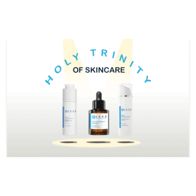 Luxe 'Holy Trinity of Skincare' trio: cleanser, antioxidant serum, and daily moisturizer