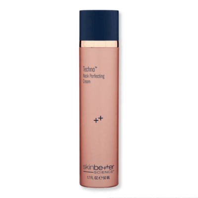 SkinBetter Science Techno Neck Perfecting Cream bottle, rose-gold 1.7 fl oz pump, neck-firming skincare