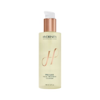 Hydrinity Prelude facial treatment cleanser bottle with rose-gold pump, skincare product for Birmingham dermatology
