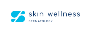 Skin Wellness Dermatology logo with blue abstract S icon and navy text