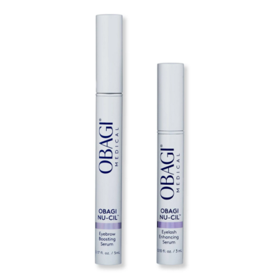 Obagi NU-CIL eyebrow boosting and eyelash enhancing serums in white tubes