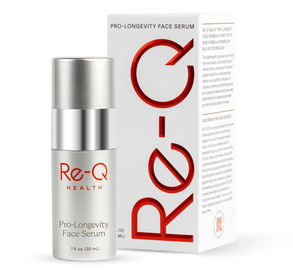 Re-Q Health Pro-Longevity Face Serum bottle and box, 1 fl oz anti-aging skincare