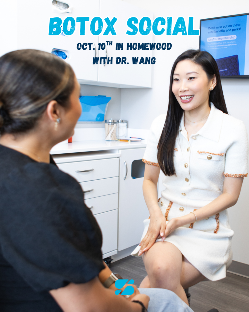 A doctor consulting a patient in a dermatology clinic, promoting a Botox social event in Homewood, Birmingham